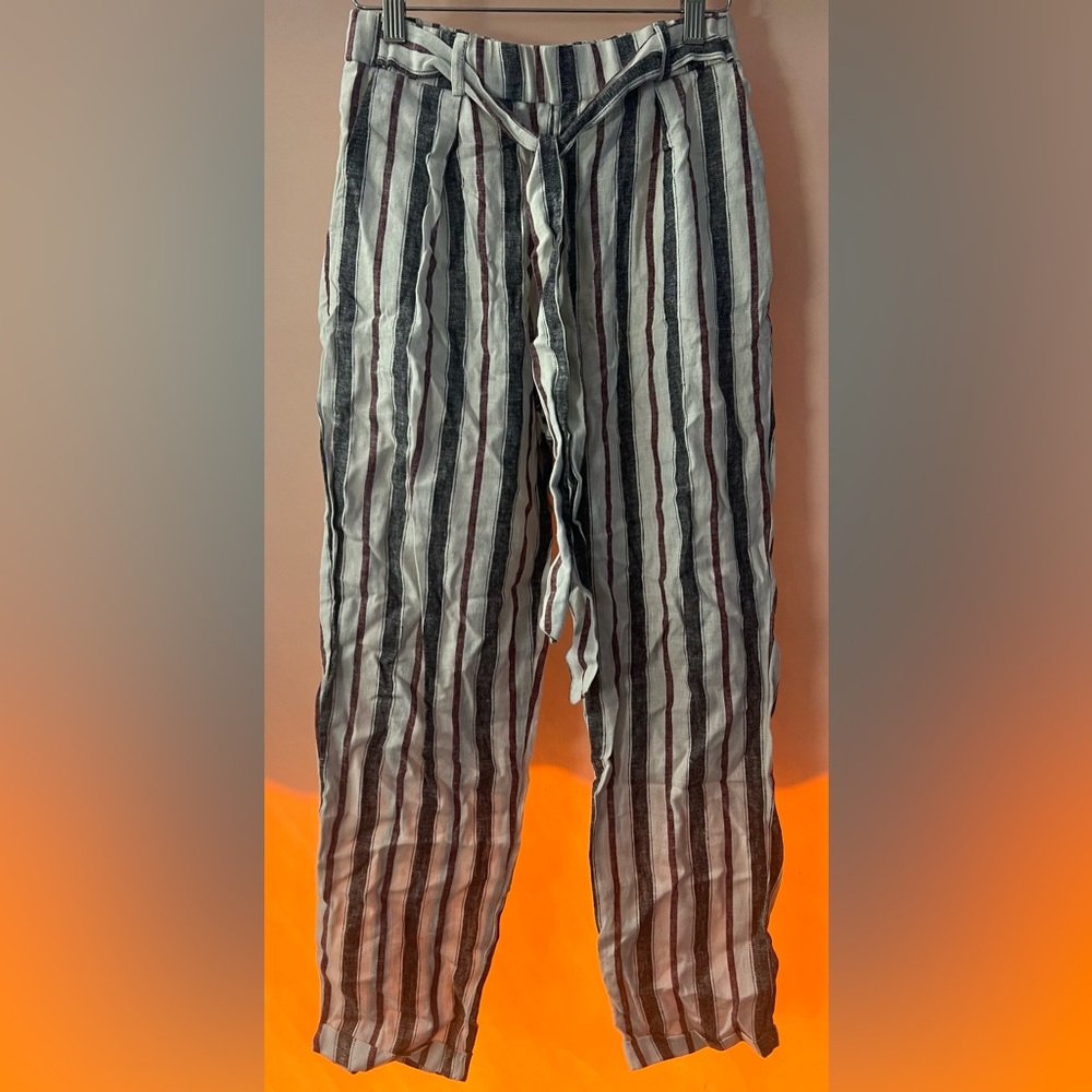 Love Tree Vertical Striped Drawstring Chinos in White, Black, Brown